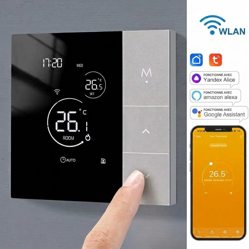 Naresync contrôle via Smart Life/Tuya, Alexa, Google Assistant, précision ±0,5 °C et programmation
